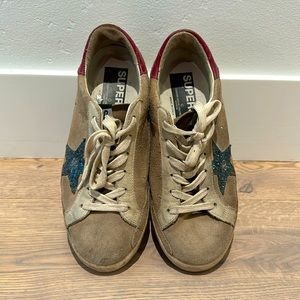 GOLDEN GOOSE | distressed sneakers | blue glitter star | pink on heel